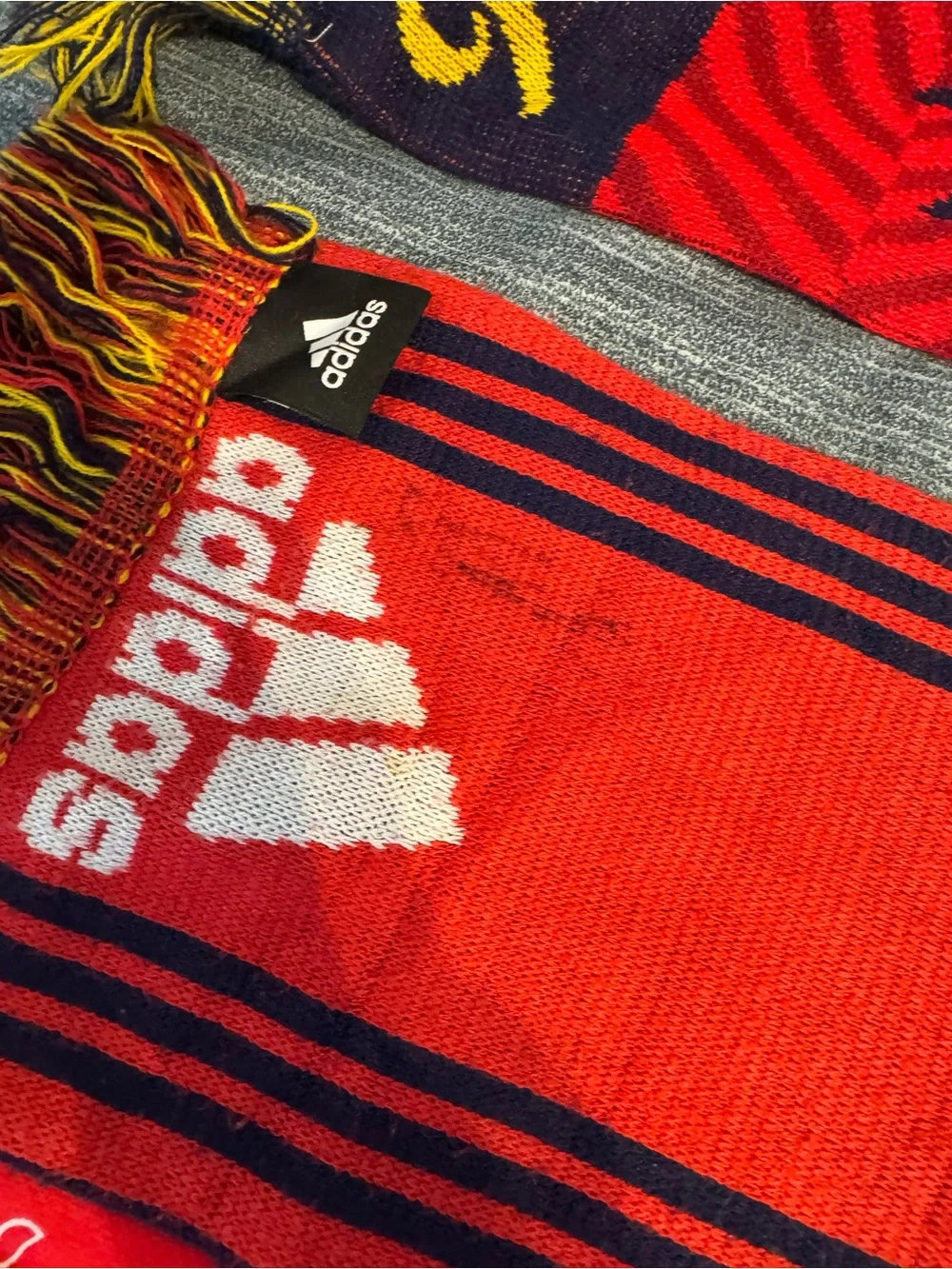 Adidas 2 Red and Navy Knit Sports Scarfs and 1 lighter weight one
